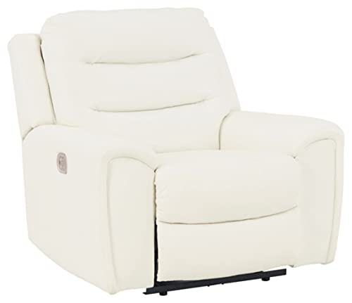 Signature Design by Ashley Warlin Modern Tufted Faux Leather Power Recliner with Adjustable Headrest, White
