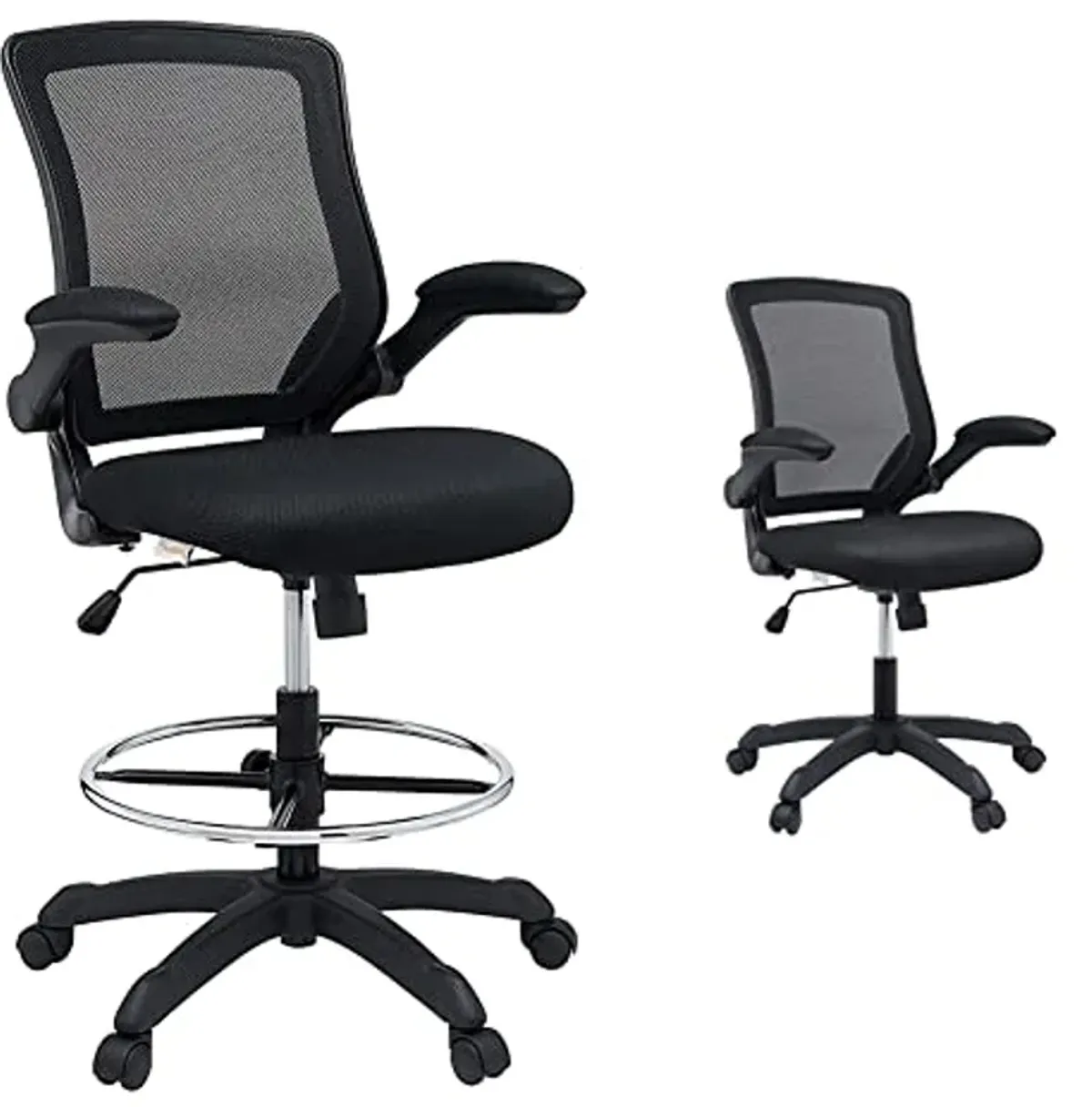 Modway Veer Office Chair and Drafting Chair Bundle in Black