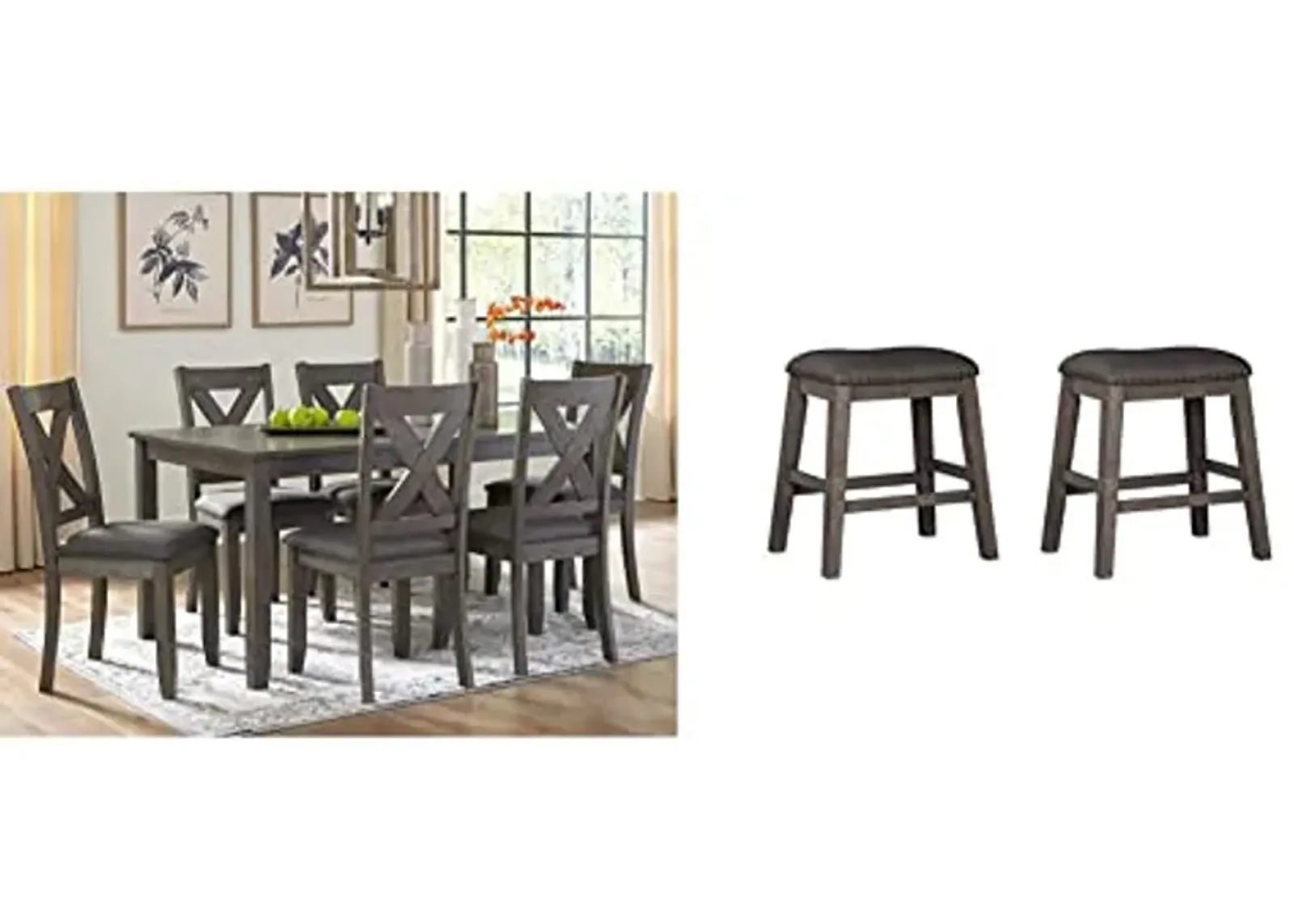 Signature Design by Ashley Caitbrook 7 Piece Rustic Dining Set with Barstools, Gray