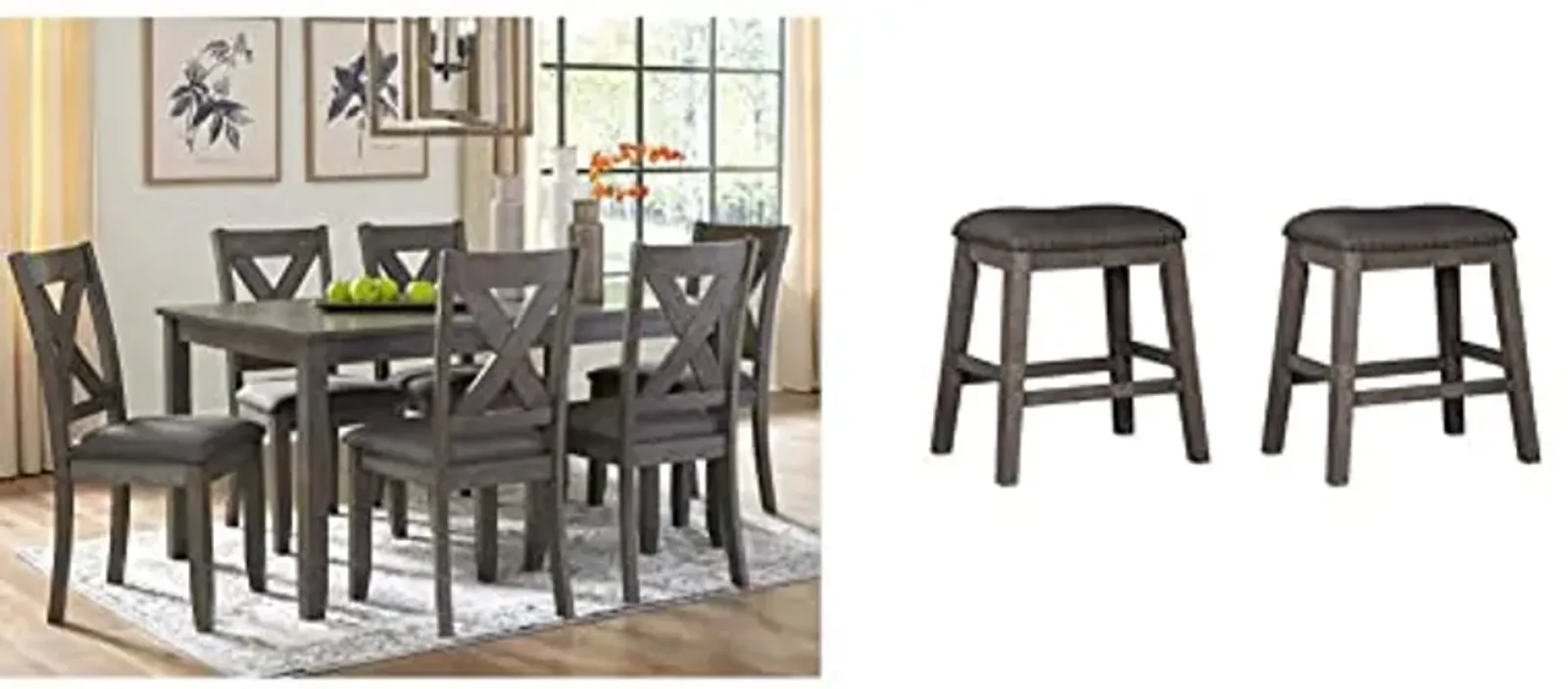 Signature Design by Ashley Caitbrook 7 Piece Rustic Dining Set with Barstools, Gray