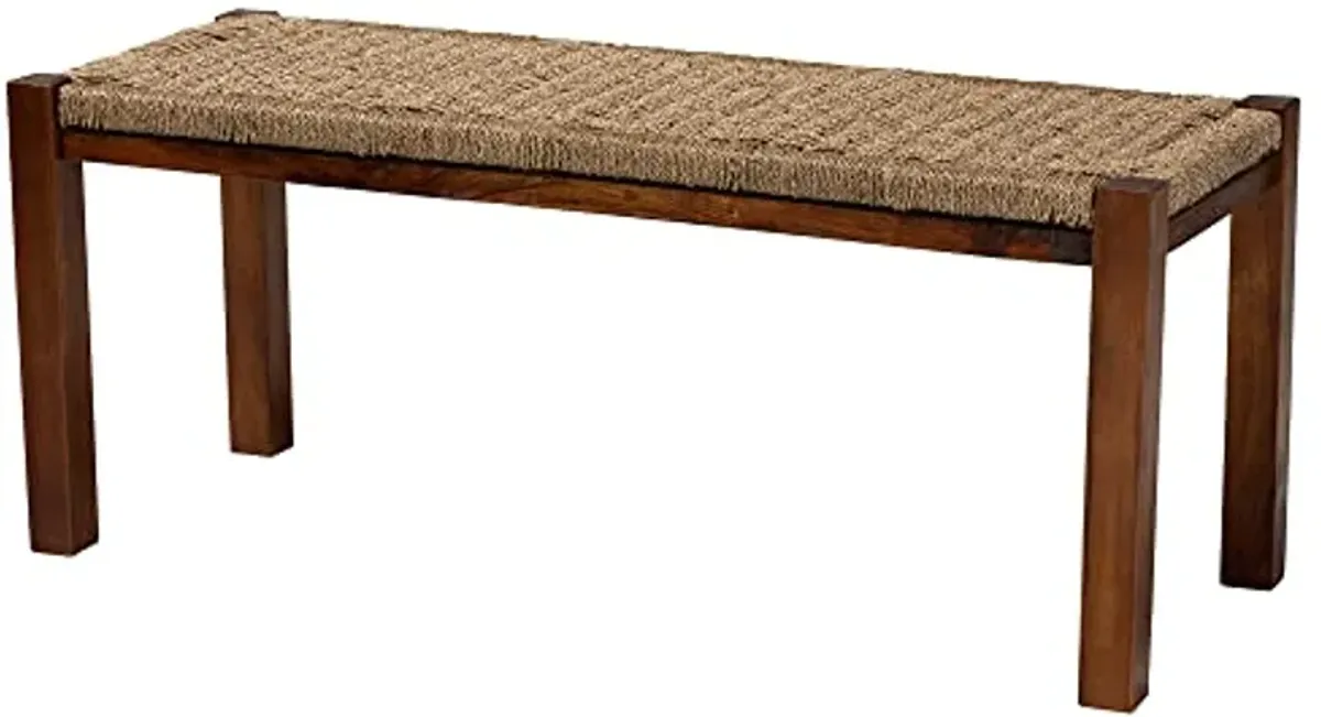 Baxton Studio Hermes Woven Seagrass Accent Bench, One Size, Walnut Brown