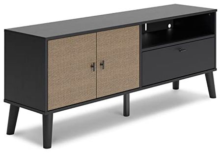 Signature Design by Ashley Charlang Modern TV Stand, Fits TVs up to 63", Black & Beige