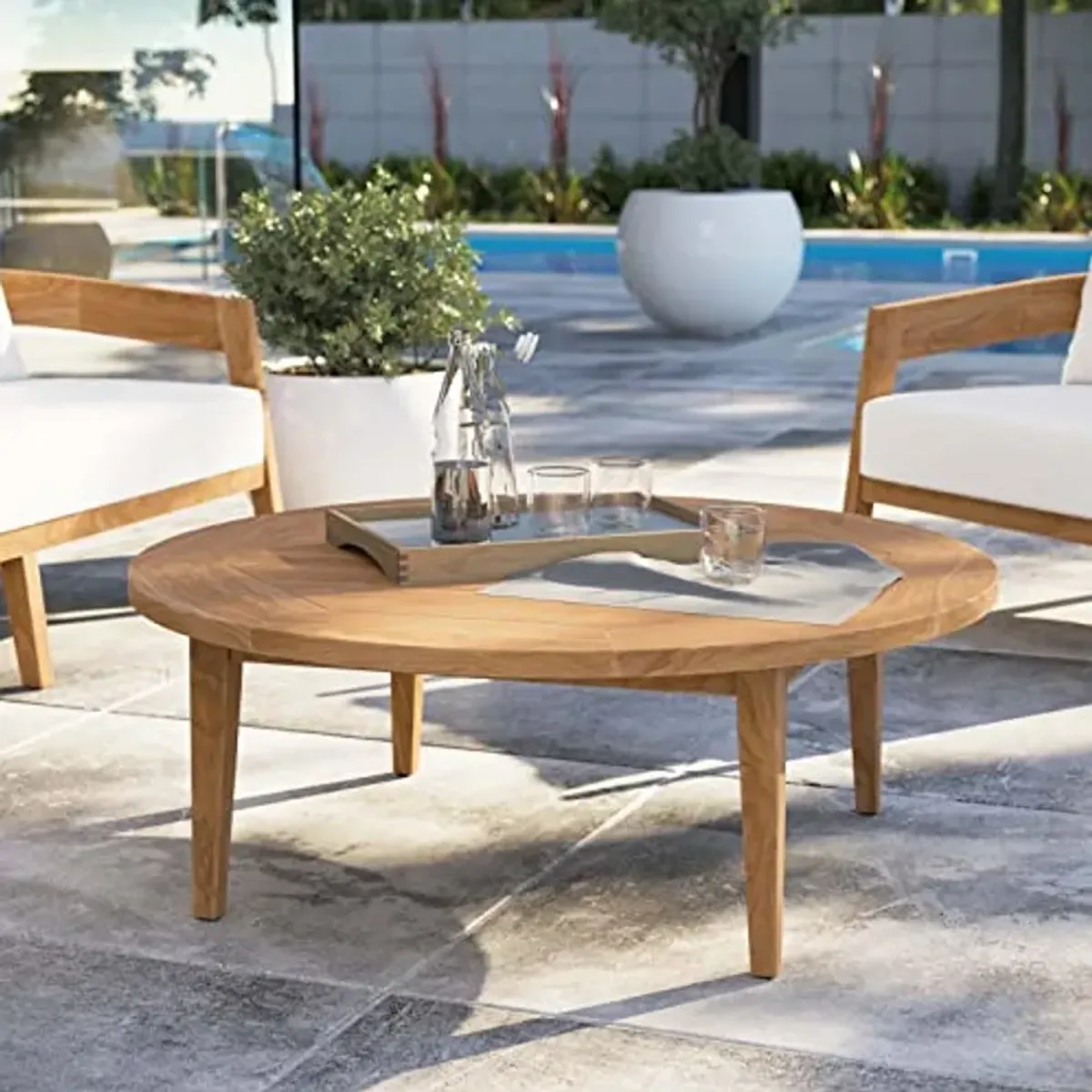 Modway Brisbane Teak Wood Outdoor Patio Table in Natural, Coffe table-43.5" L X 43.5" W X 15.5" H