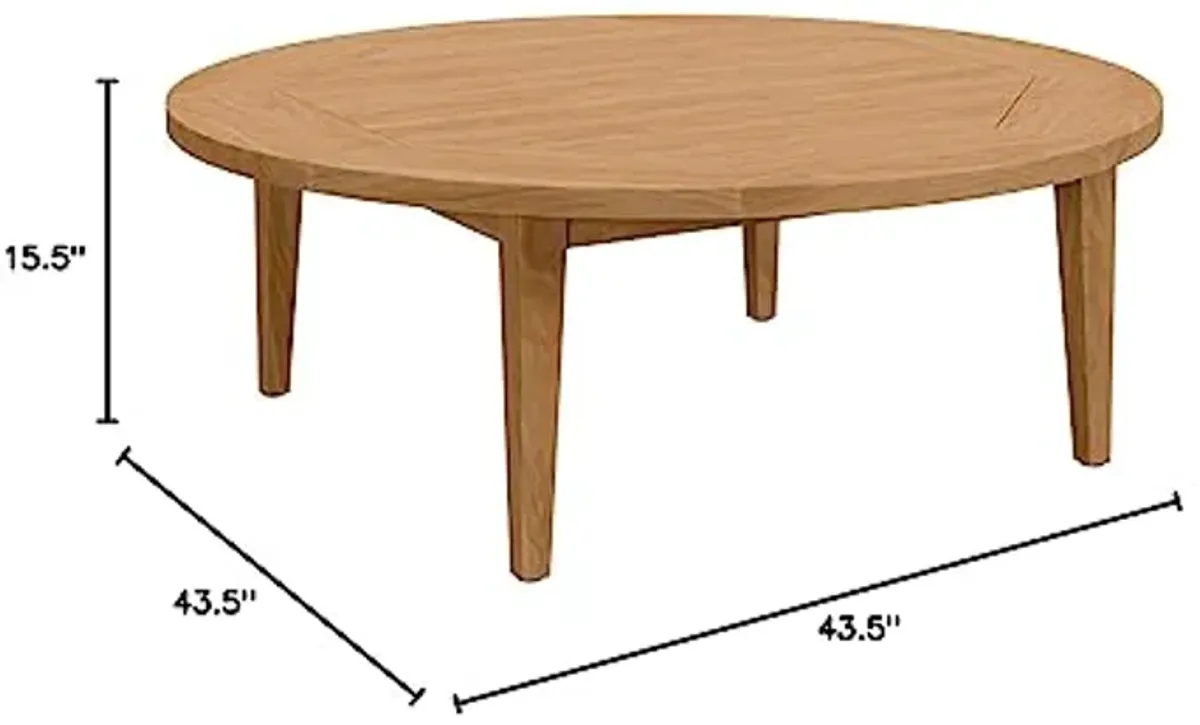 Modway Brisbane Teak Wood Outdoor Patio Table in Natural, Coffe table-43.5" L X 43.5" W X 15.5" H