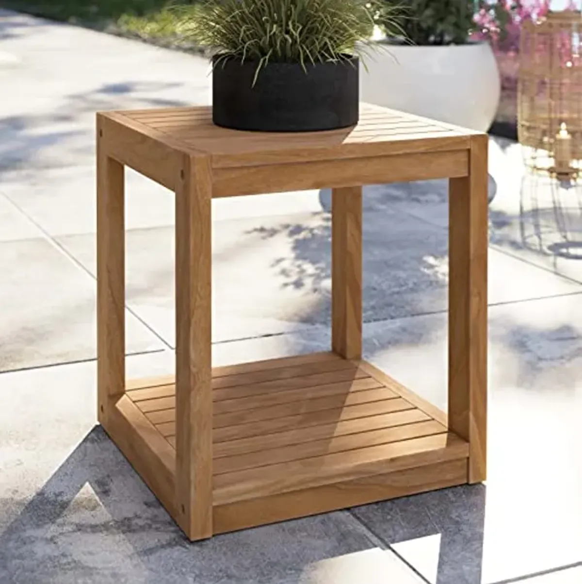 Modway Carlsbad Teak Wood Side Table, Natural