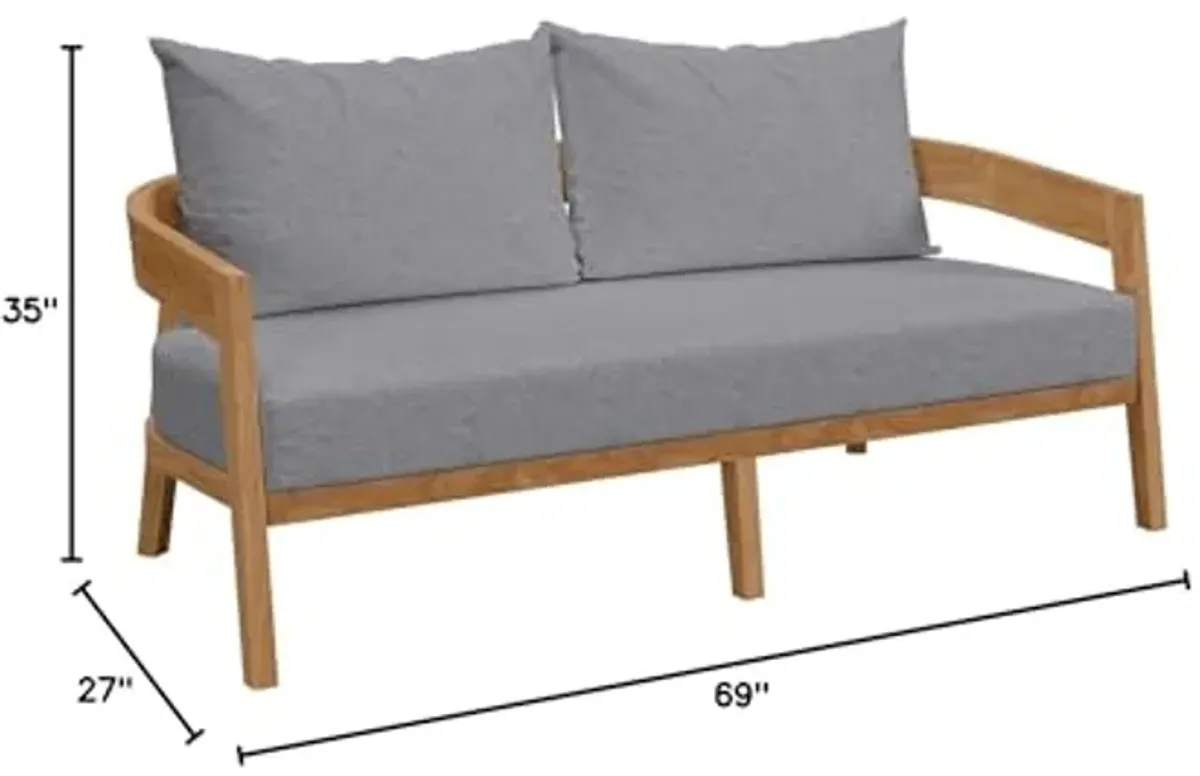 Modway Brisbane Teak Wood Outdoor Patio Loveseat in Natural Gray