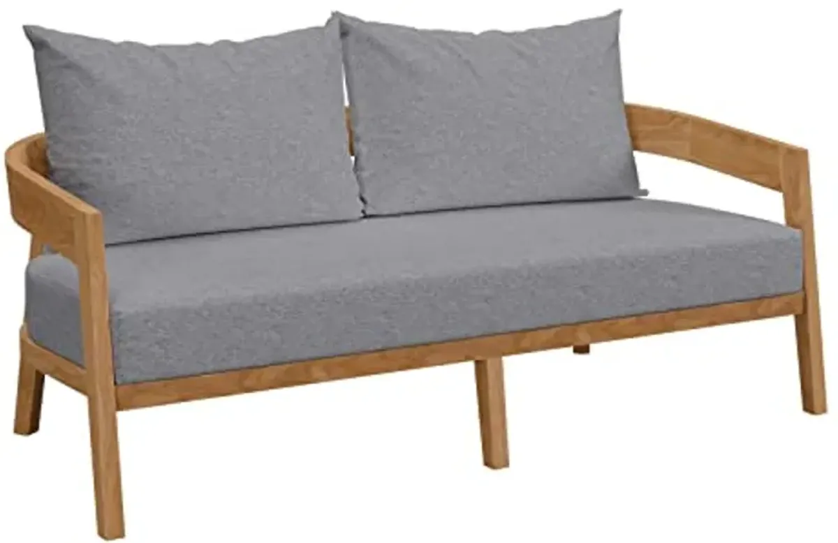 Modway Brisbane Teak Wood Outdoor Patio Loveseat in Natural Gray