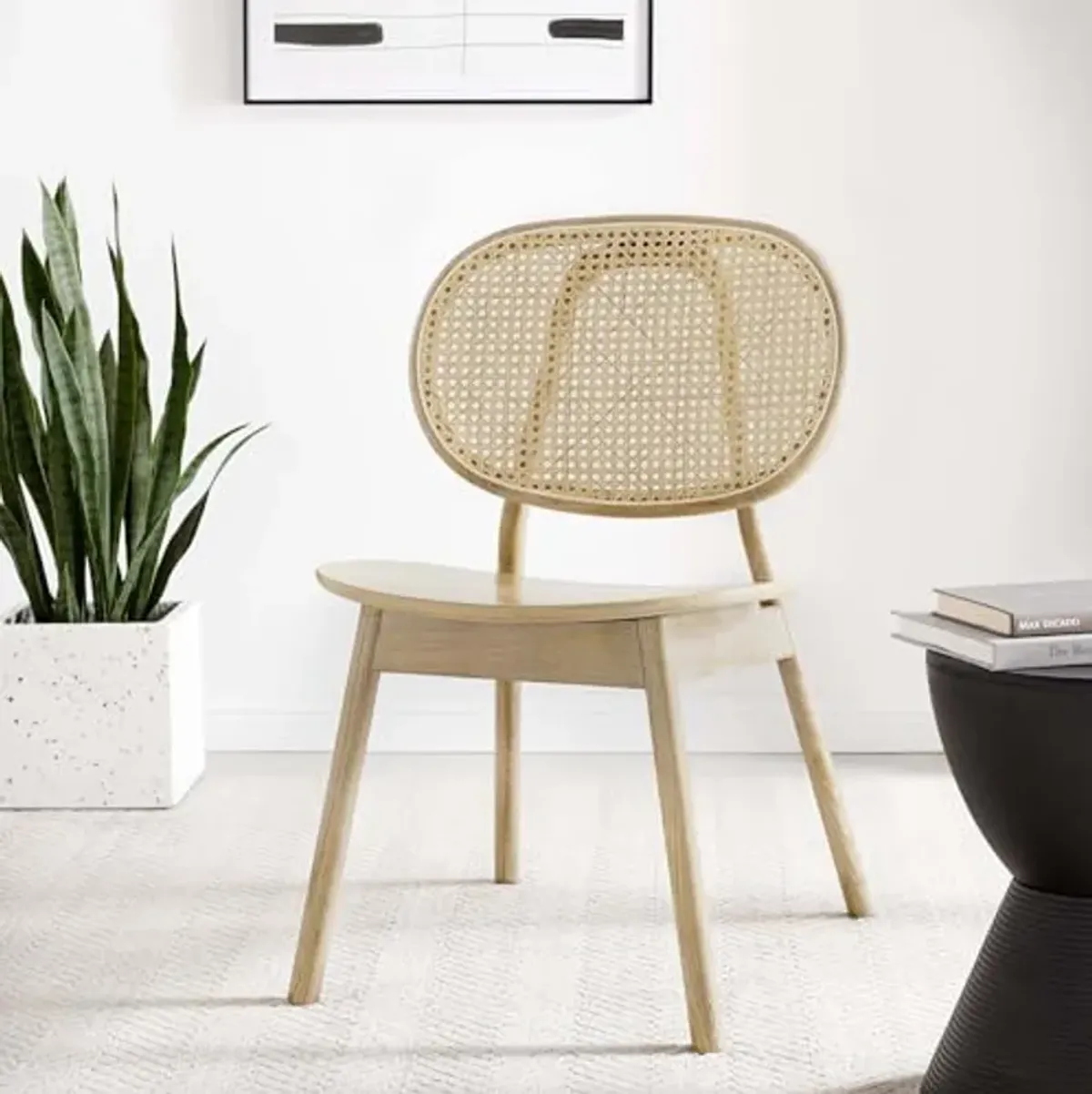 Modway Malina Wood Dining Chair with Cane Rattan in Gray