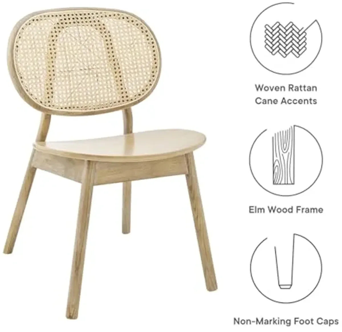 Modway Malina Wood Dining Chair with Cane Rattan in Gray