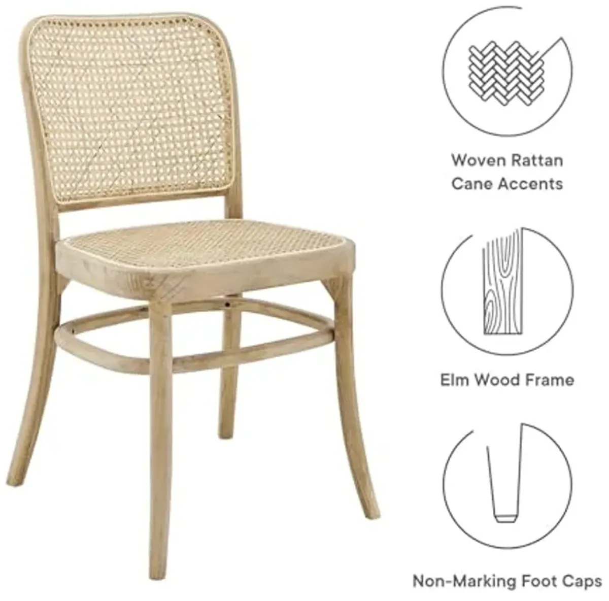 Modway Winona Elm Wood Cane Rattan Seat, Dining Side Chair, Gray