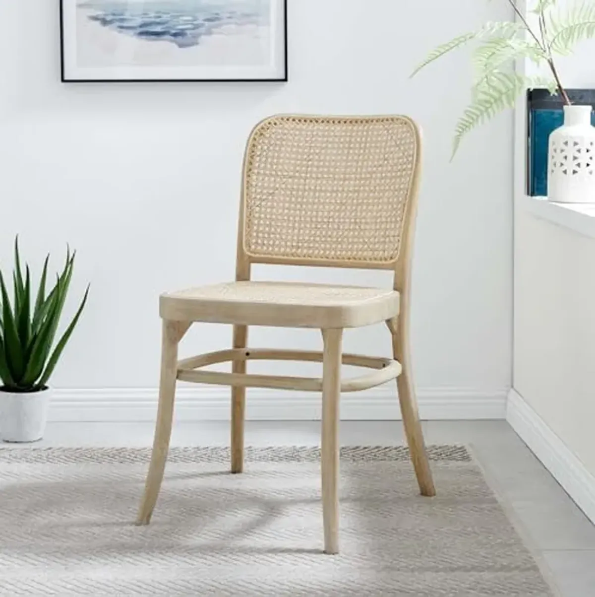 Modway Winona Elm Wood Cane Rattan Seat, Dining Side Chair, Gray