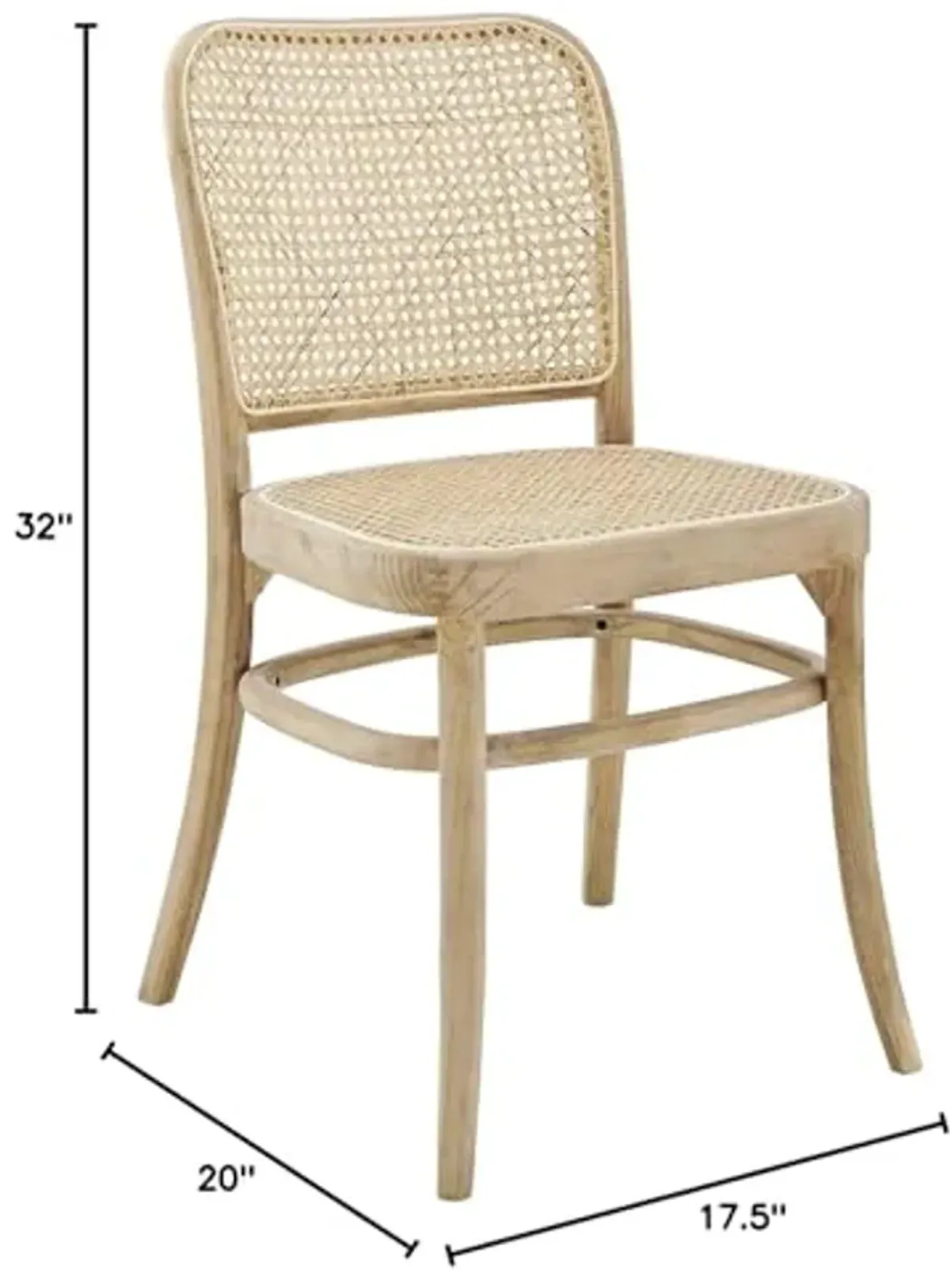 Modway Winona Elm Wood Cane Rattan Seat, Dining Side Chair, Gray