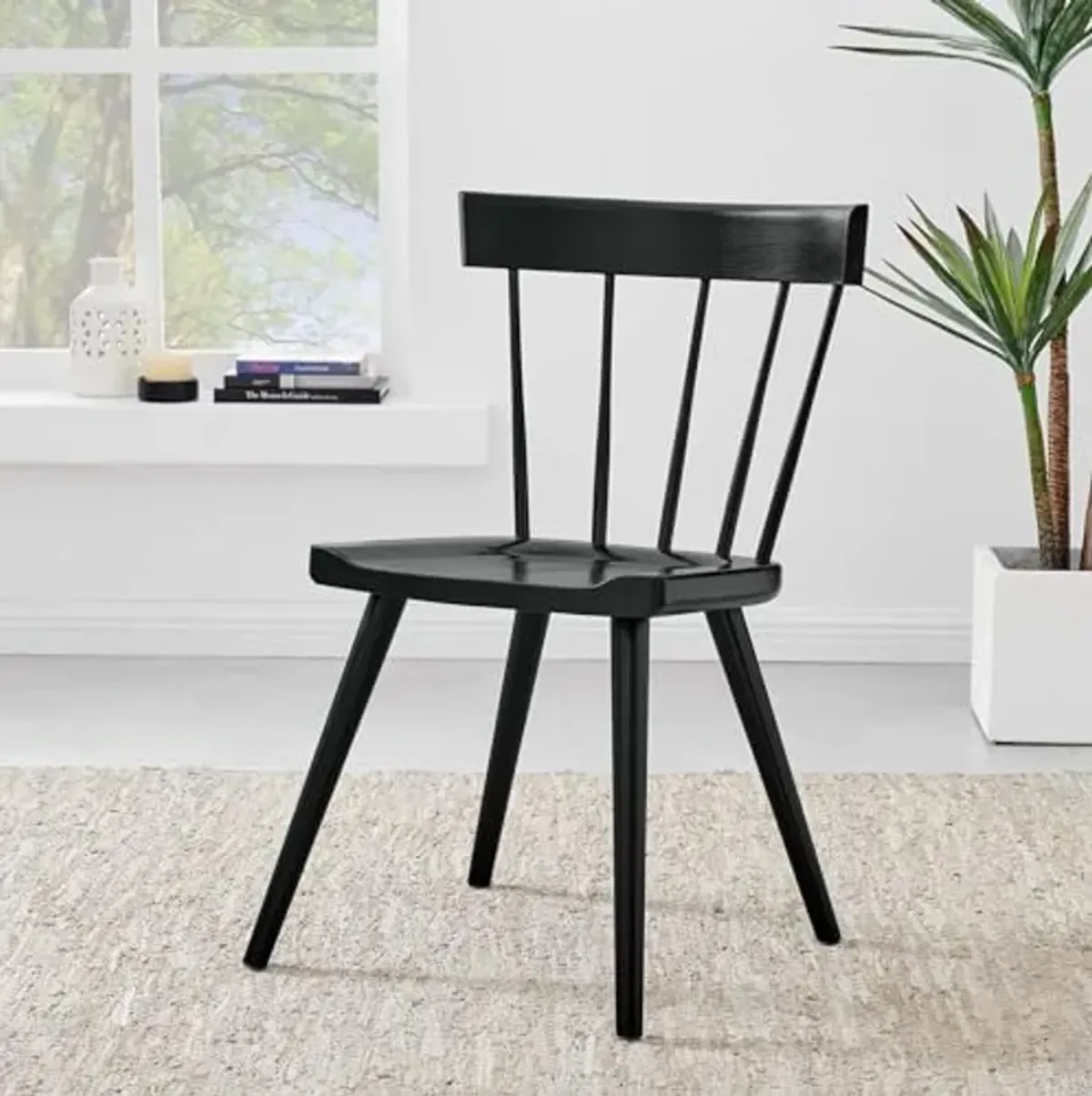 Modway Sutter Modern Farmhouse Wood Dining Chair in Black