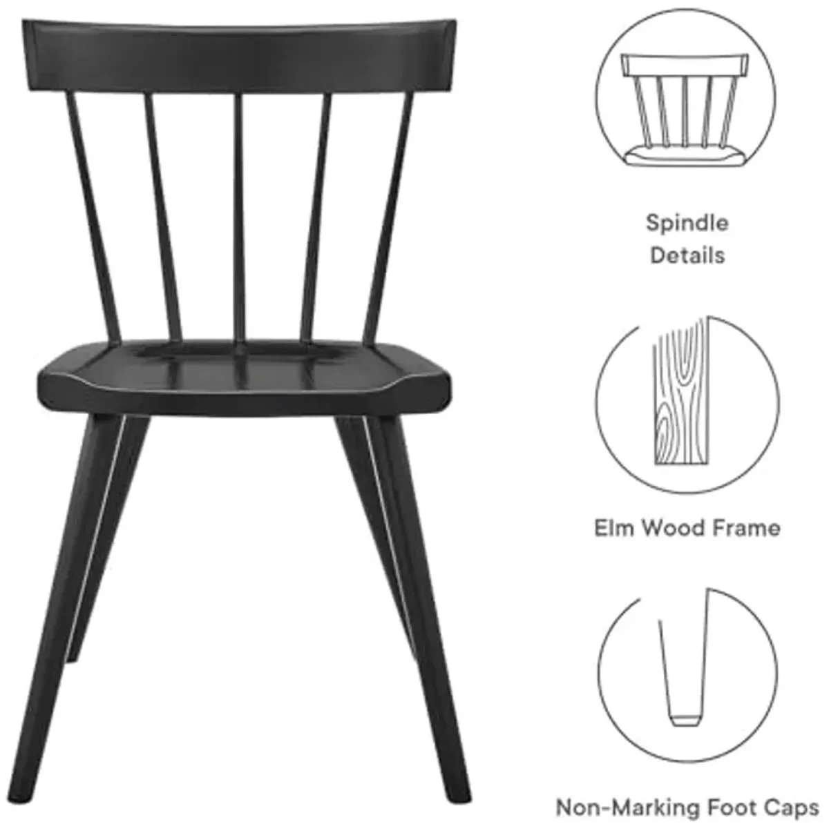 Modway Sutter Modern Farmhouse Wood Dining Chair in Black