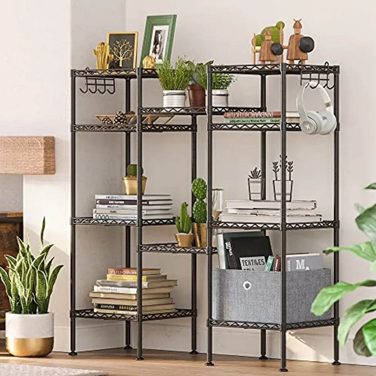 SONGMICS 5-Tier Storage Rack and Bathroom Rack Bundle, Industrial Style Storage for Small Spaces with Adjustable Shelves, Black and Translucent UBSC35BK and ULGR23BK