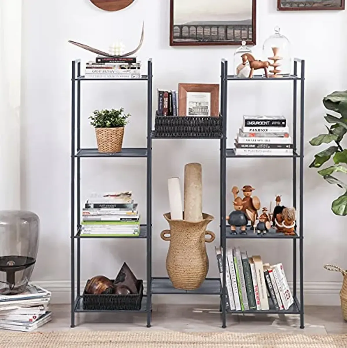 SONGMICS 5-Tier Storage Rack and Bathroom Rack Bundle, Industrial Style Storage for Small Spaces with Adjustable Shelves, Black and Translucent UBSC35BK and ULGR23BK