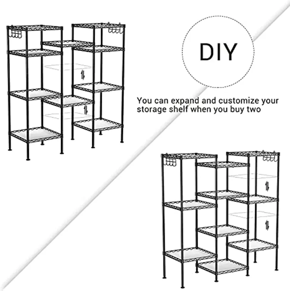 SONGMICS 5-Tier Storage Rack and Bathroom Rack Bundle, Industrial Style Storage for Small Spaces with Adjustable Shelves, Black and Translucent UBSC35BK and ULGR23BK