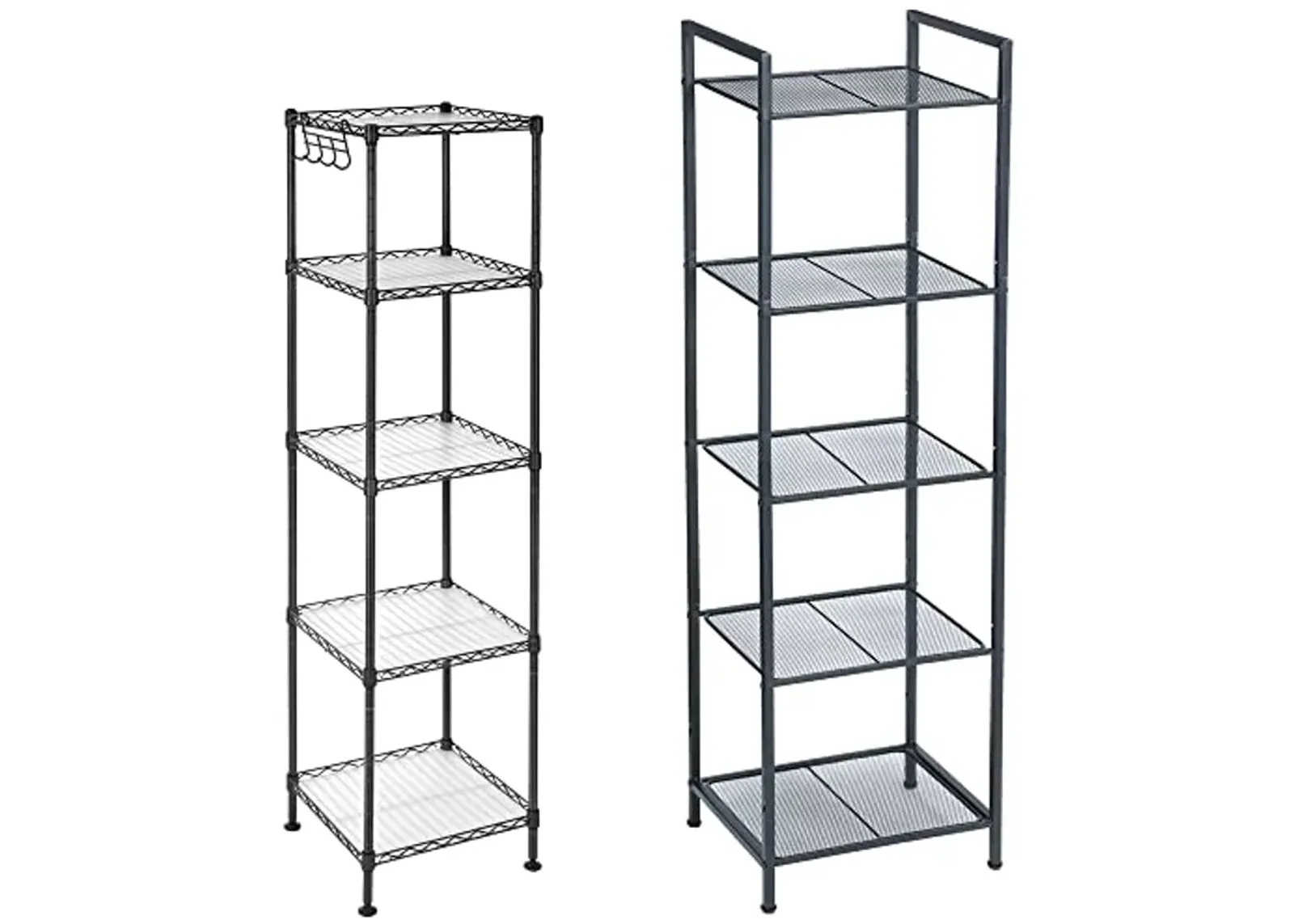 SONGMICS 5-Tier Storage Rack and Bathroom Rack Bundle, Industrial Style Storage for Small Spaces with Adjustable Shelves, Black and Translucent UBSC35BK and ULGR23BK