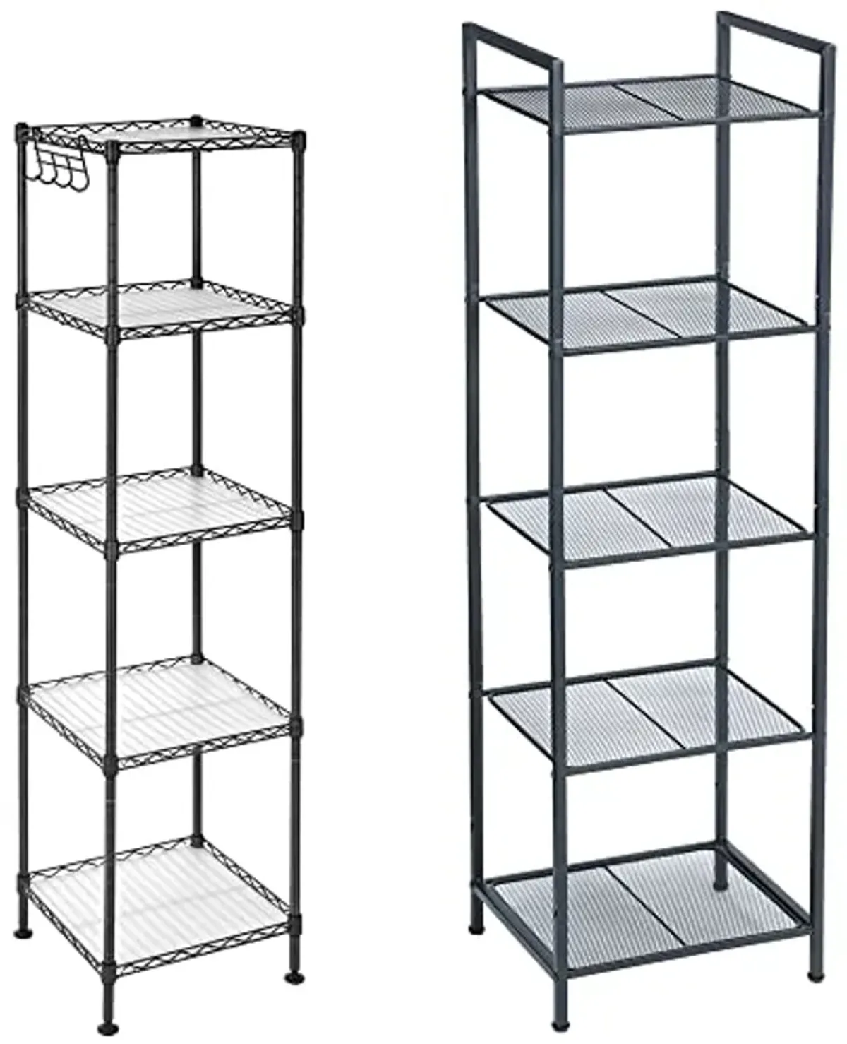 SONGMICS 5-Tier Storage Rack and Bathroom Rack Bundle, Industrial Style Storage for Small Spaces with Adjustable Shelves, Black and Translucent UBSC35BK and ULGR23BK