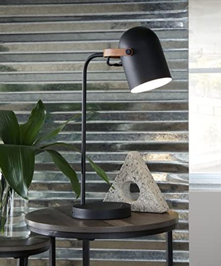 Signature Design by Ashley Ridgewick Industrial 22" Metal Desk Lamp with USB Port, Black & Light Brown