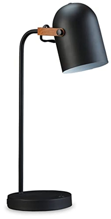 Signature Design by Ashley Ridgewick Industrial 22" Metal Desk Lamp with USB Port, Black & Light Brown