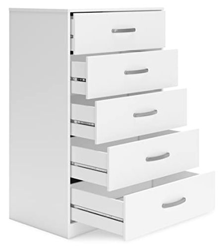 Signature Design by Ashley Flannia Casual 5 Drawer Chest of Drawers with Dovetail Construction and Safety Stop, White