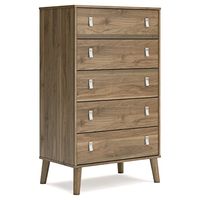 Signature Design by Ashley Aprilyn Contemporary 5 Drawer Tall Chest of Drawers with Splay Legs, Light Brown