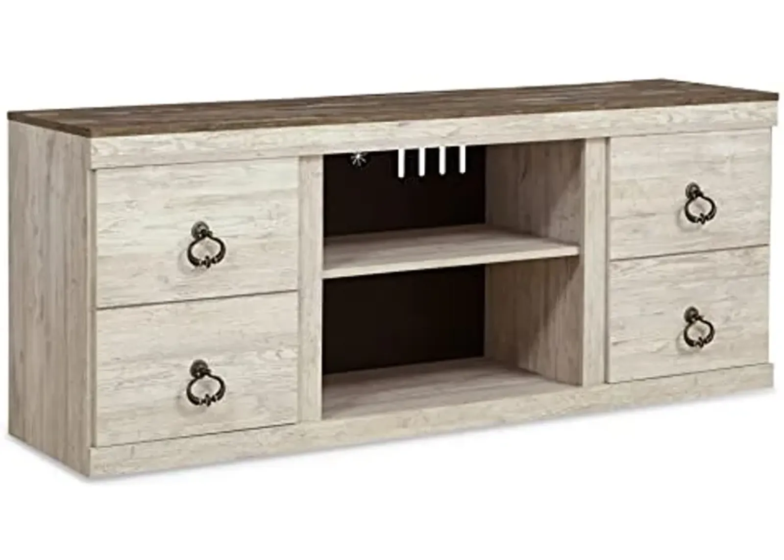 Signature Design by Ashley Willowton Shabby Chic Large TV Stand up to 60" with 3 Shelves and Fireplace Option, White