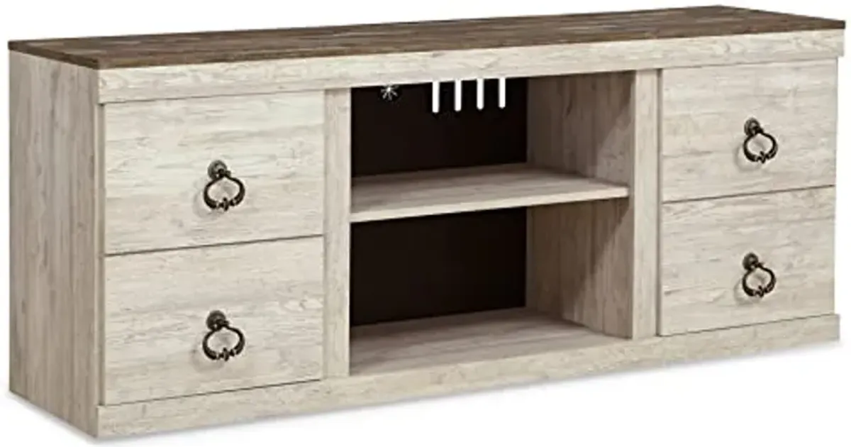 Signature Design by Ashley Willowton Shabby Chic Large TV Stand up to 60" with 3 Shelves and Fireplace Option, White