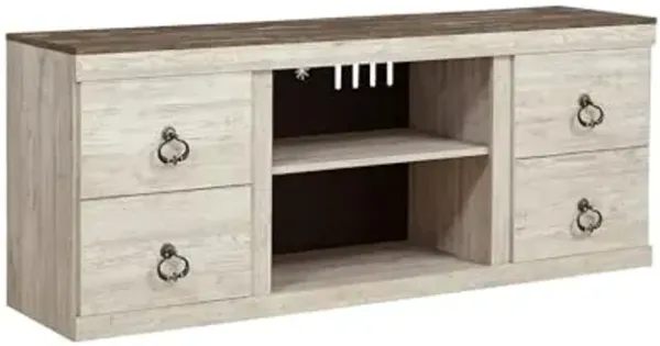 Signature Design by Ashley Willowton Shabby Chic Large TV Stand up to 60" with 3 Shelves and Fireplace Option, White
