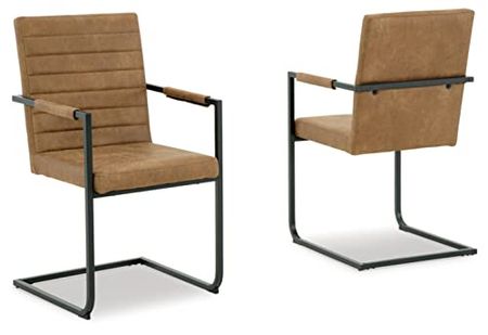 Signature Design by Ashley Strumford 19.25" Contemporary Faux Leather Upholstered Dining Arm Chair, 2 Count, Light Brown & Black