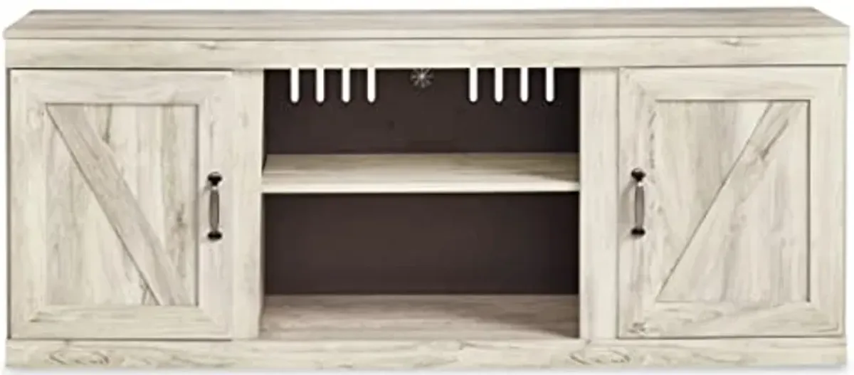 Signature Design by Ashley Bellaby Farmhouse Large TV Stand up to 60" with 3 Adjustable Shelves and Fireplace Option, White