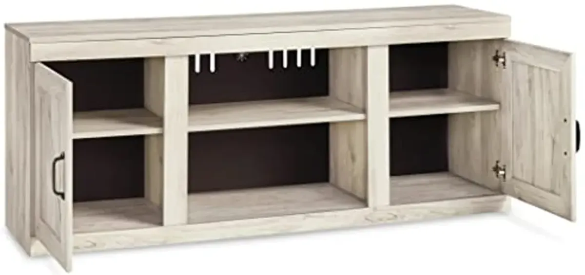 Signature Design by Ashley Bellaby Farmhouse Large TV Stand up to 60" with 3 Adjustable Shelves and Fireplace Option, White