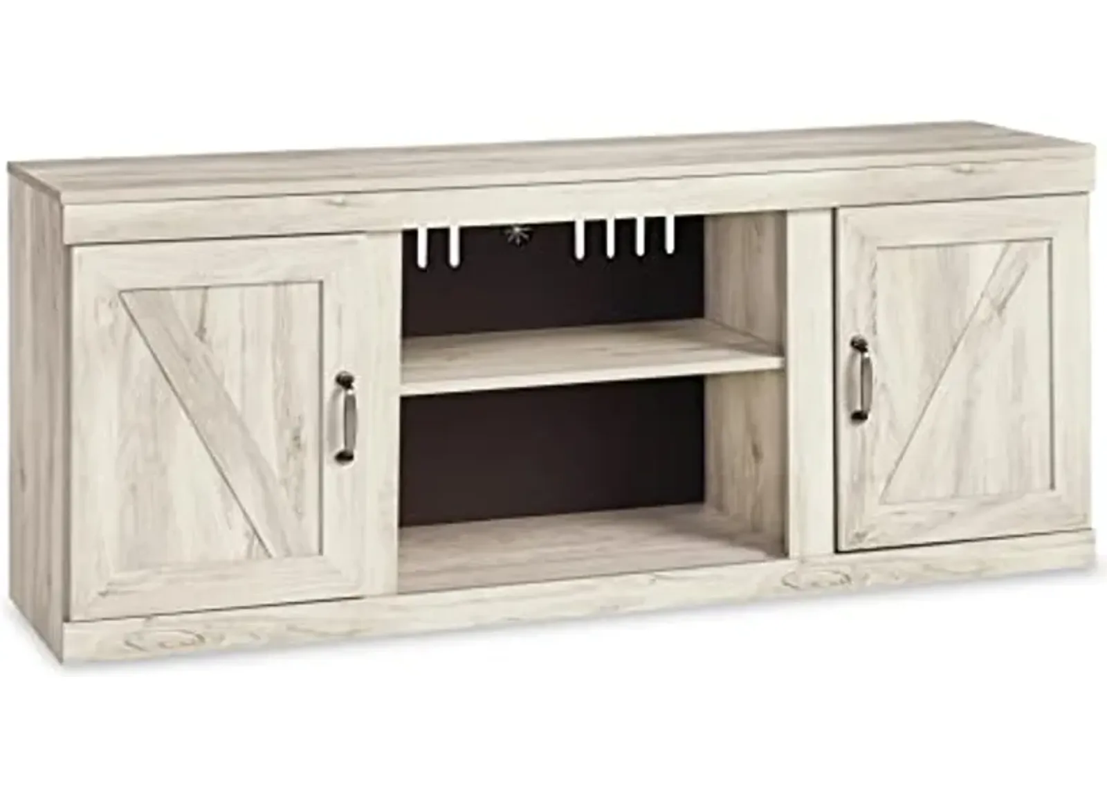 Signature Design by Ashley Bellaby Farmhouse Large TV Stand up to 60" with 3 Adjustable Shelves and Fireplace Option, White