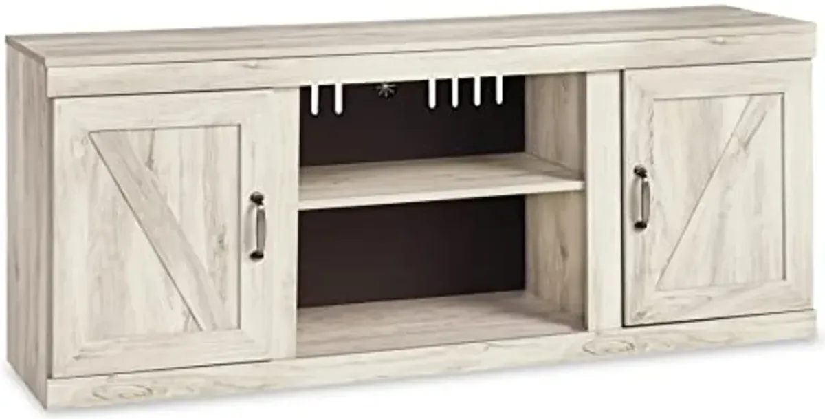 Signature Design by Ashley Bellaby Farmhouse Large TV Stand up to 60" with 3 Adjustable Shelves and Fireplace Option, White