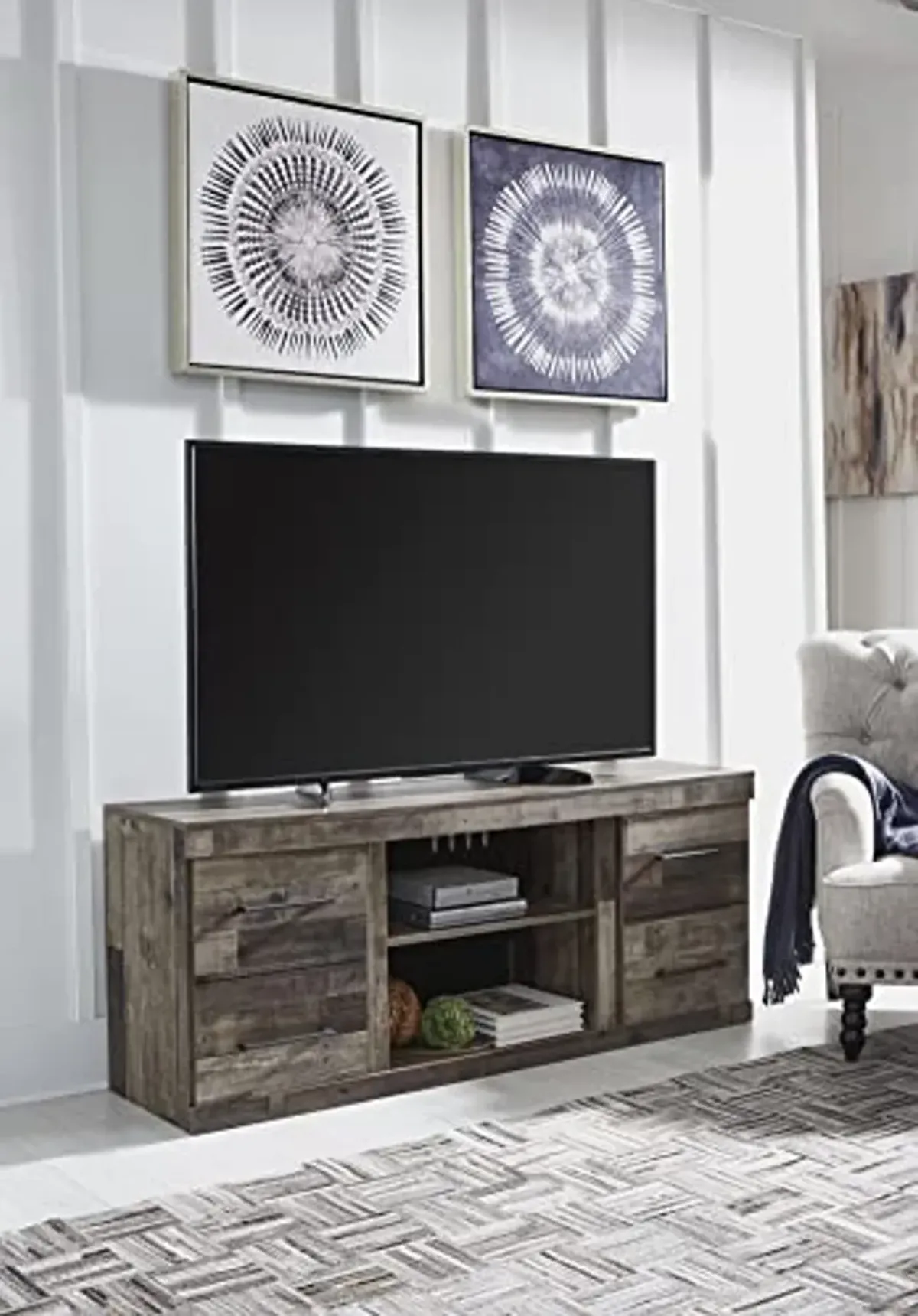 Signature Design by Ashley Derekson Casual TV Stand with Fireplace Option, Fits TVs up to 63", Gray