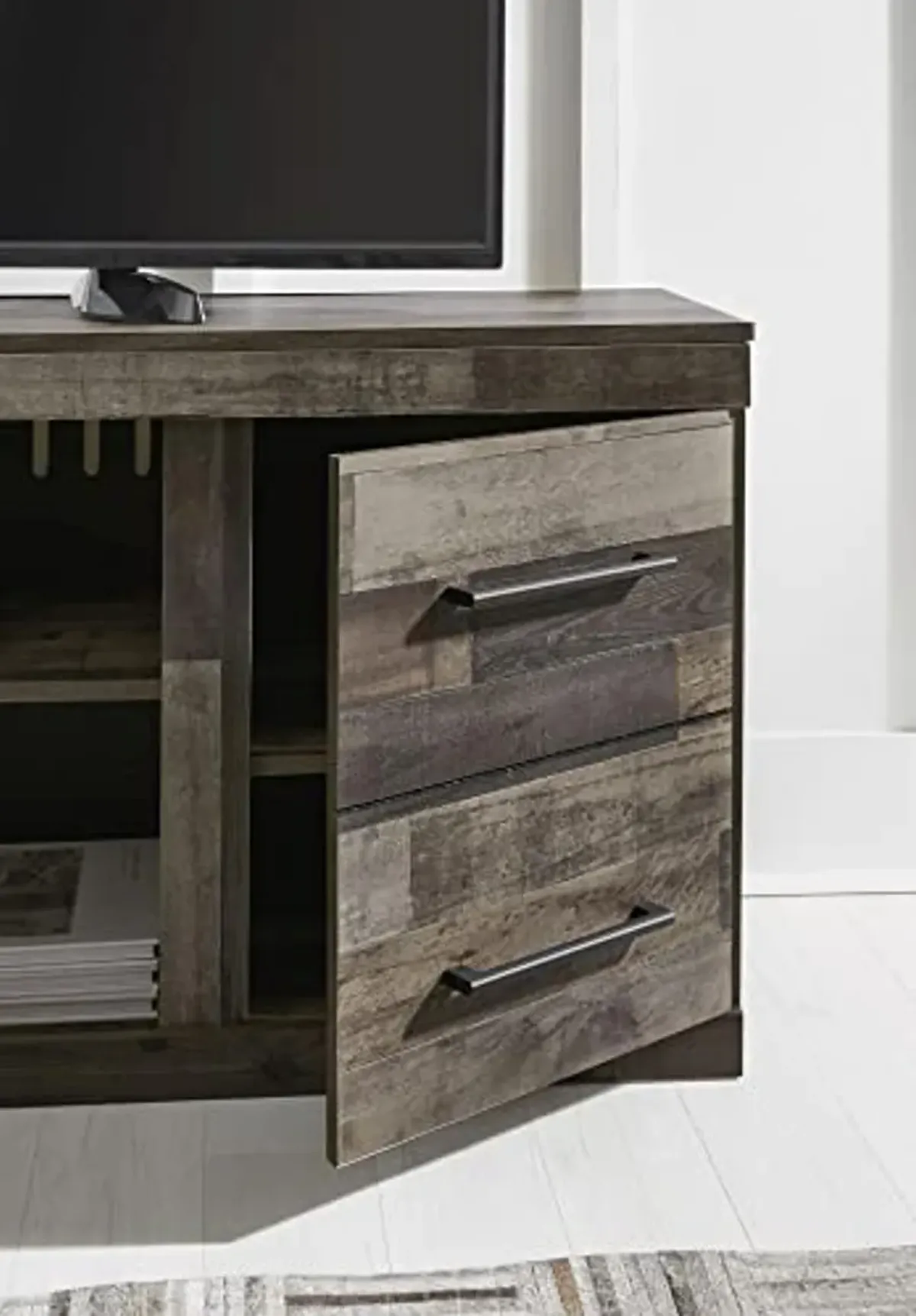 Signature Design by Ashley Derekson Casual TV Stand with Fireplace Option, Fits TVs up to 63", Gray