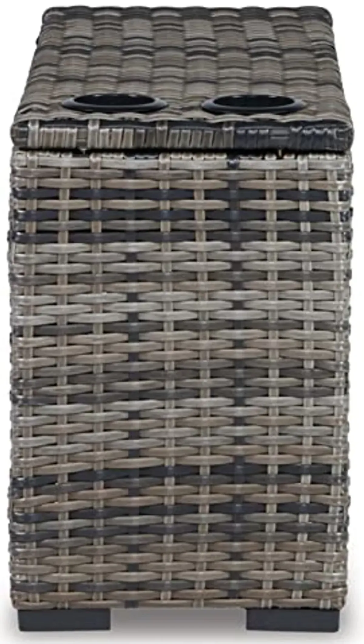 Signature Design by Ashley Harbor Court Outdoor Resin Wicker Handwoven Over Rust-Free Aluminum Framed Console with 2 Drink Holders, Gray