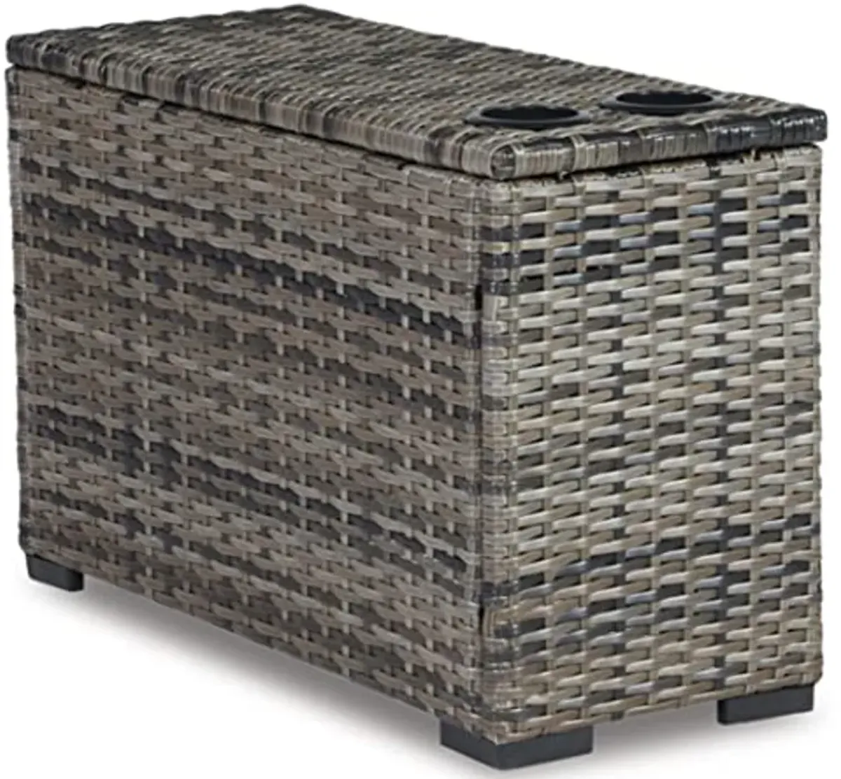 Signature Design by Ashley Harbor Court Outdoor Resin Wicker Handwoven Over Rust-Free Aluminum Framed Console with 2 Drink Holders, Gray