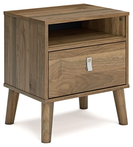 Signature Design by Ashley Aprilyn Modern 1 Drawer Nightstand with Open Cubby, Dark Brown