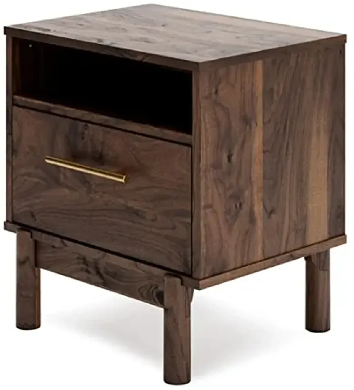 Signature Design by Ashley Calverson Modern 1 Drawer Nightstand with Open Cubby, 21.18" Tall, Dark Brown
