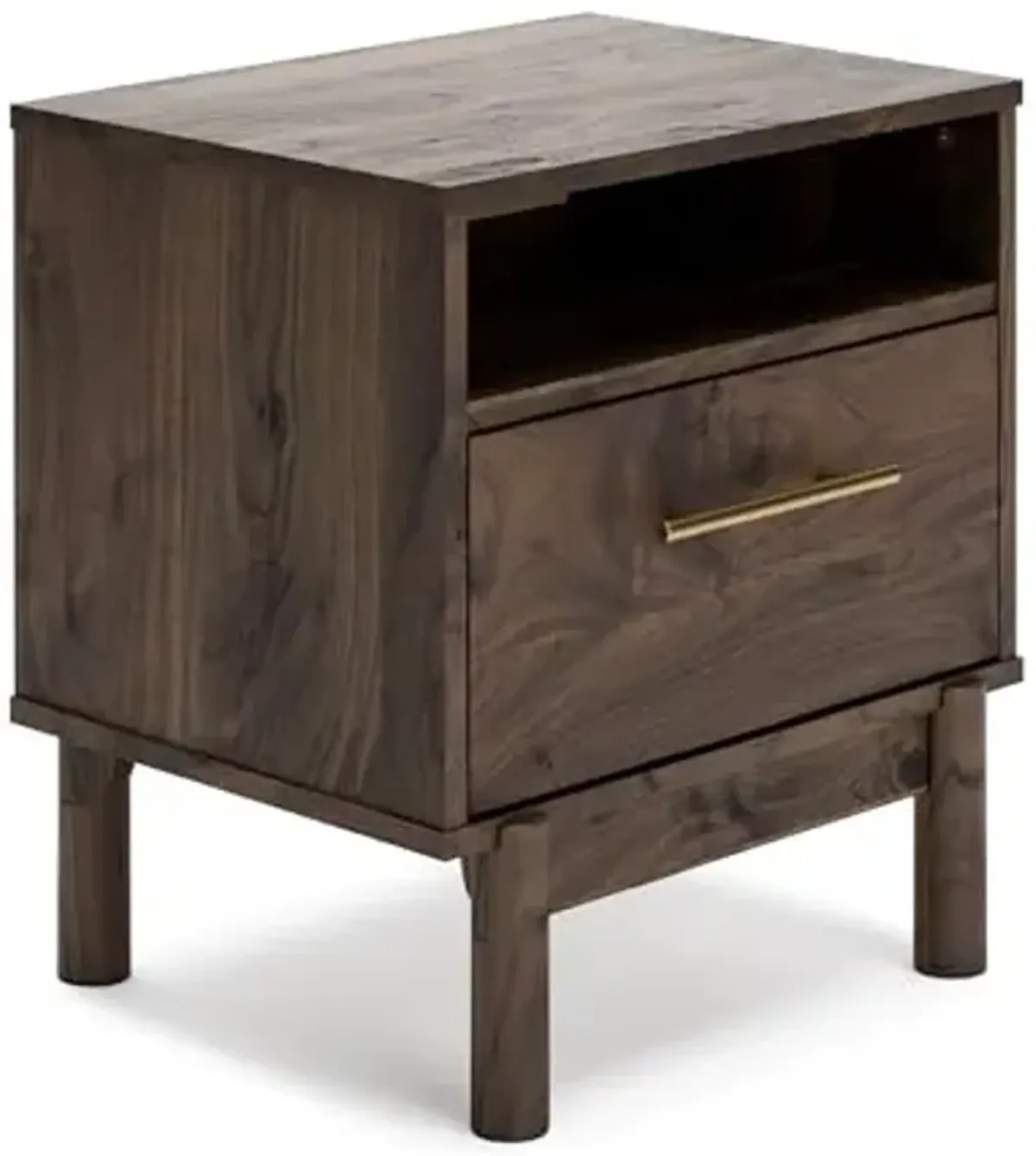Signature Design by Ashley Calverson Modern 1 Drawer Nightstand with Open Cubby, 21.18" Tall, Dark Brown