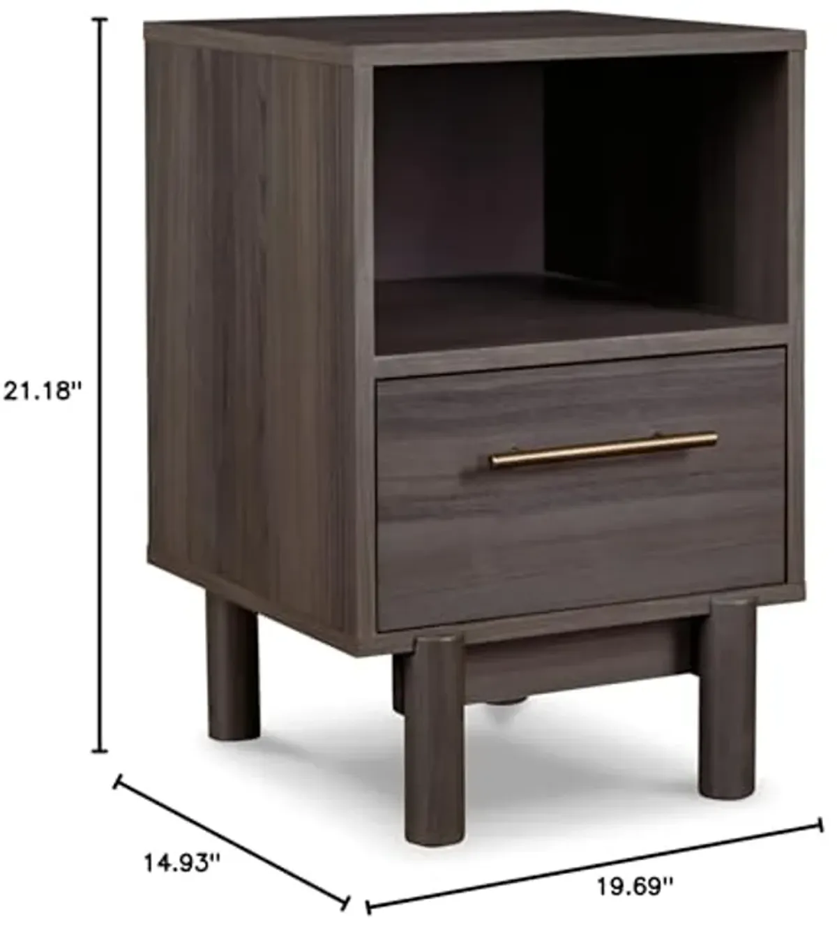 Signature Design by Ashley Brymont Mid-Century Modern 1 Drawer Nightstand with Open Cubby, 21.18" Tall, Gray