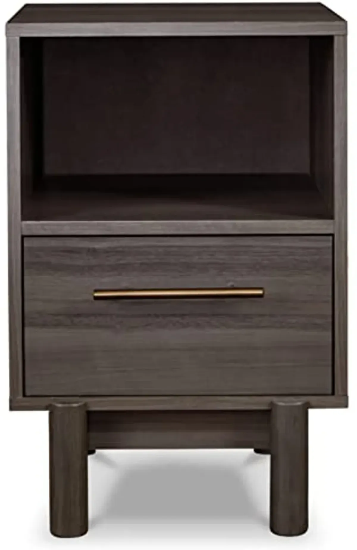 Signature Design by Ashley Brymont Mid-Century Modern 1 Drawer Nightstand with Open Cubby, 21.18" Tall, Gray