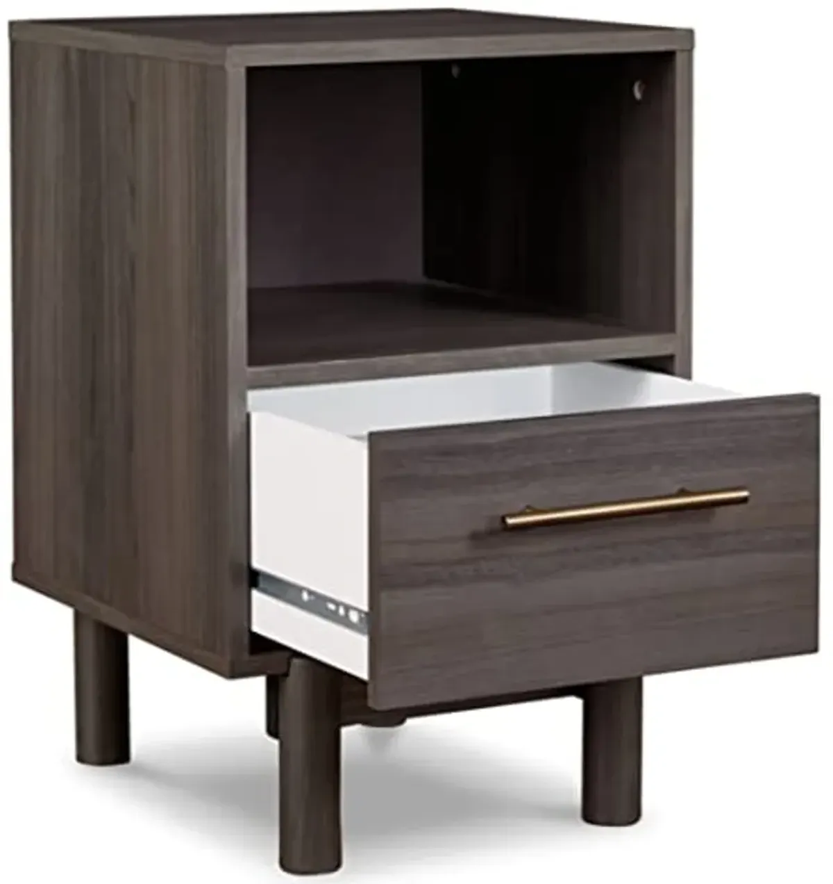 Signature Design by Ashley Brymont Mid-Century Modern 1 Drawer Nightstand with Open Cubby, 21.18" Tall, Gray