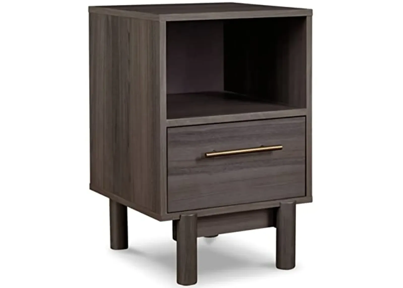 Signature Design by Ashley Brymont Mid-Century Modern 1 Drawer Nightstand with Open Cubby, 21.18" Tall, Gray