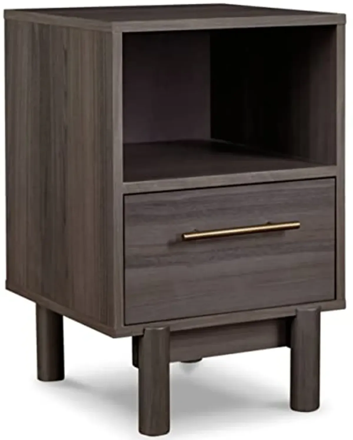 Signature Design by Ashley Brymont Mid-Century Modern 1 Drawer Nightstand with Open Cubby, 21.18" Tall, Gray