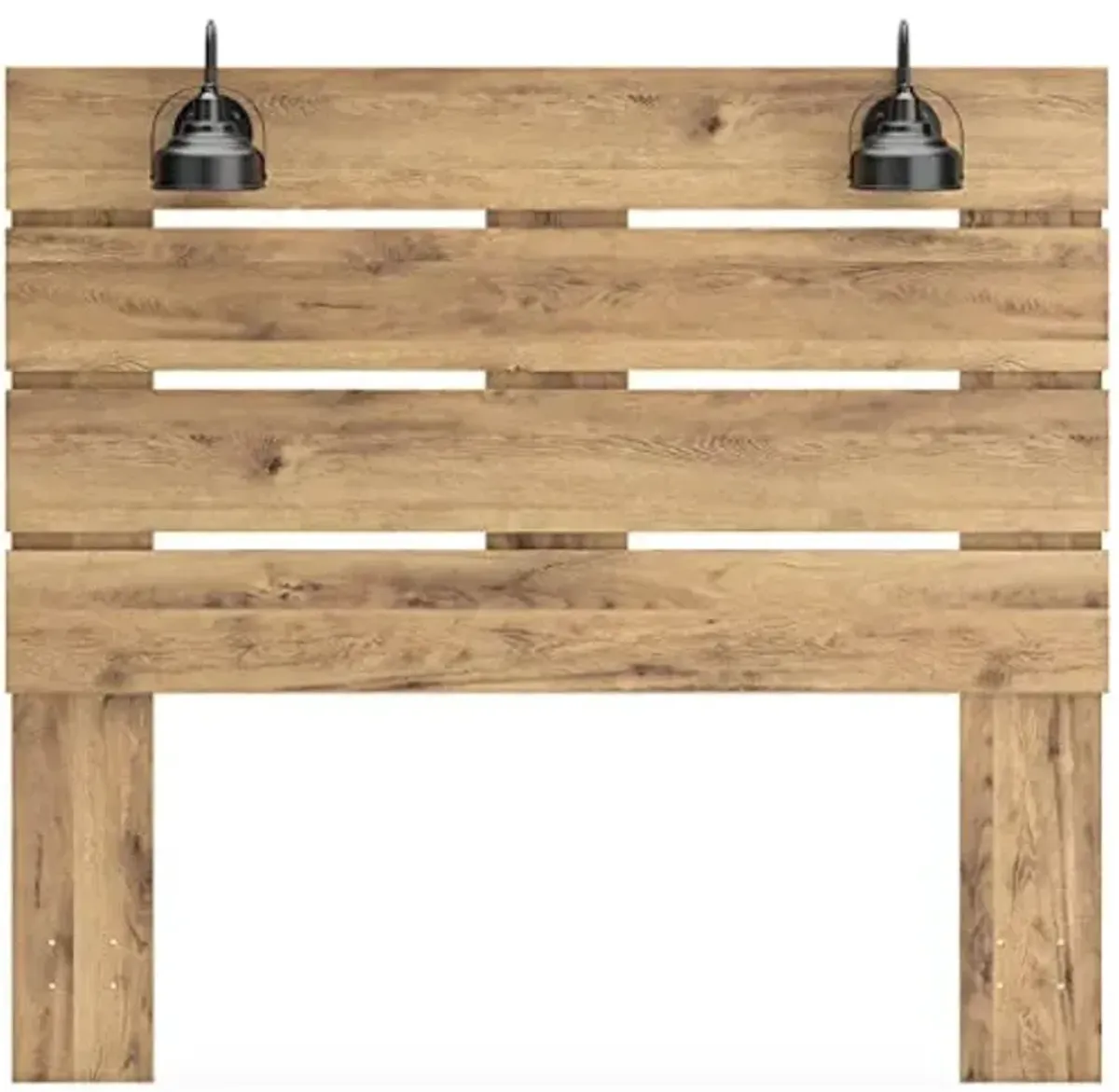 Signature Design by Ashley Larstin Rustic Panel Headboard with 2 Sconce Lights ONLY, Queen, Light Brown