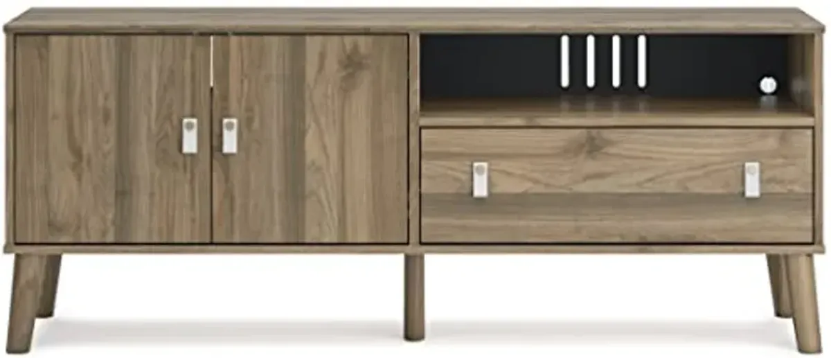 Signature Design by Ashley Aprilyn Contemporary Medium TV Stand up to 59" with 1 Drawer and 2 Shelves, Light Brown