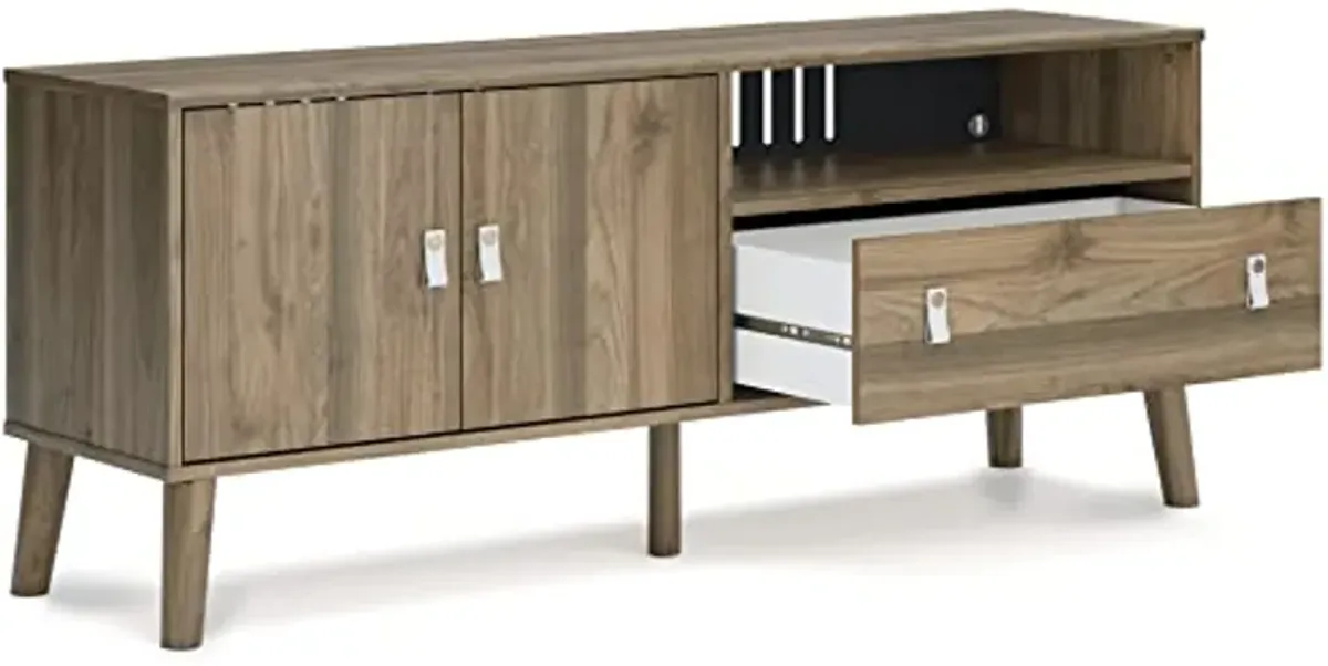 Signature Design by Ashley Aprilyn Contemporary Medium TV Stand up to 59" with 1 Drawer and 2 Shelves, Light Brown